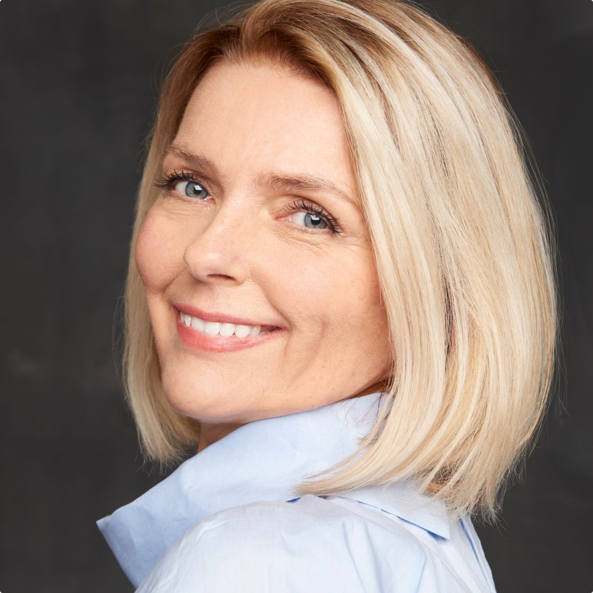 mature woman with shoulder length hair